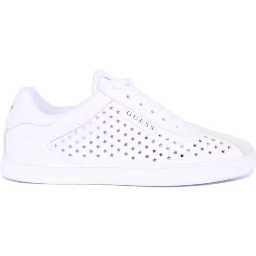 Leather Sneakers with Star Detailing , female, Sizes: 3 UK, 7 UK - Guess - Modalova