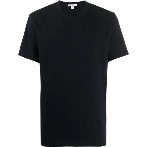 Nachtblaues Baumwoll-Jersey T-Shirt mit Monogramm-Etikett - James Perse - Modalova