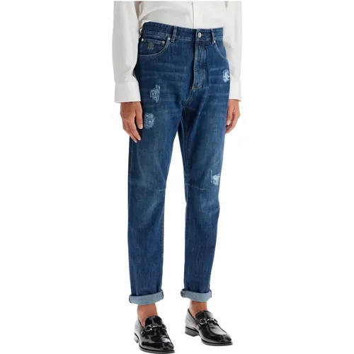 Zerrissene Denim-Freizeit-Fit-Jeans , Herren, Größe: M - BRUNELLO CUCINELLI - Modalova