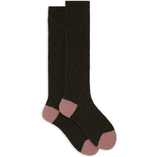 Lange einfarbige grüne Bouclé-Socken für Damen mit kontrastierenden Details , Damen, Größe: S - Gallo - Modalova