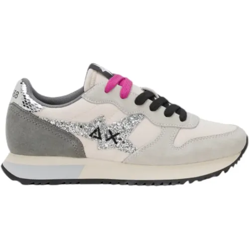 Glitter Logo Sneaker Creme Grau , Damen, Größe: 41 EU - Sun68 - Modalova