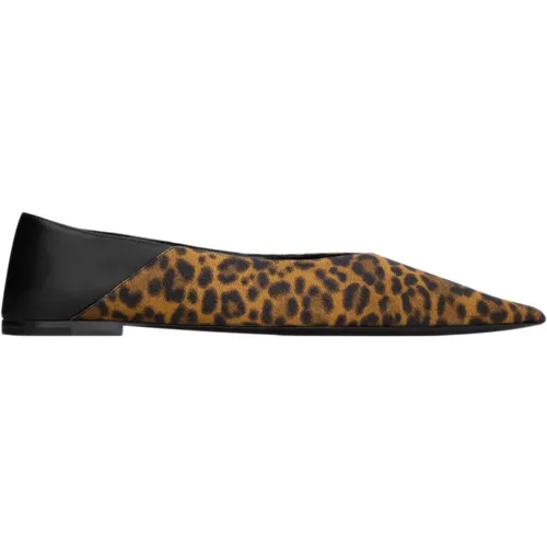 Braune flache Schuhe mit V-Cut Vamp , Damen, Größe: 35 EU - Saint Laurent - Modalova