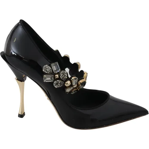 Schwarze Lederkristall Mary Jane Pumps - Dolce & Gabbana - Modalova