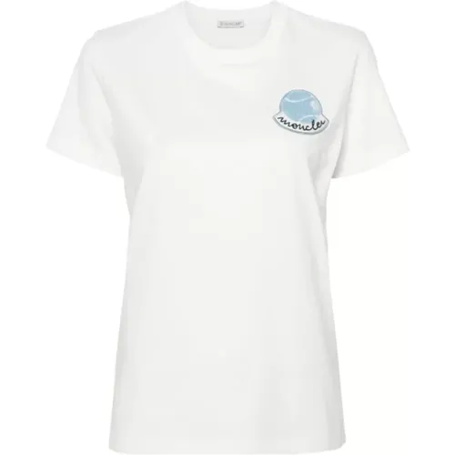 Bio-Baumwoll-Logo-Patch T-Shirt , Damen, Größe: M - Moncler - Modalova