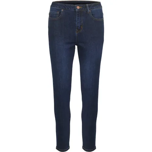 Slim Fit High Waist Dark Denim Jeans , Damen, Größe: XL - Kaffe - Modalova