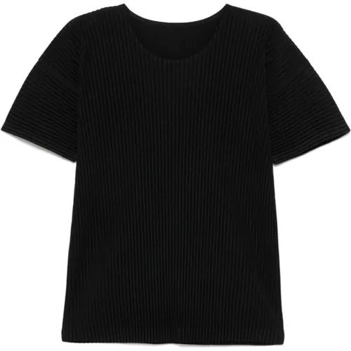 Schwarzes Plissiertes T-Shirt für Männer , Herren, Größe: L - Issey Miyake - Modalova