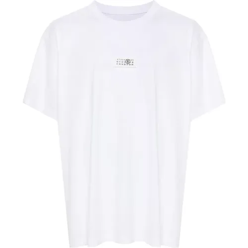 Weißes T-Shirt mit Signaturzahlen-Patch , Herren, Größe: S - MM6 Maison Margiela - Modalova