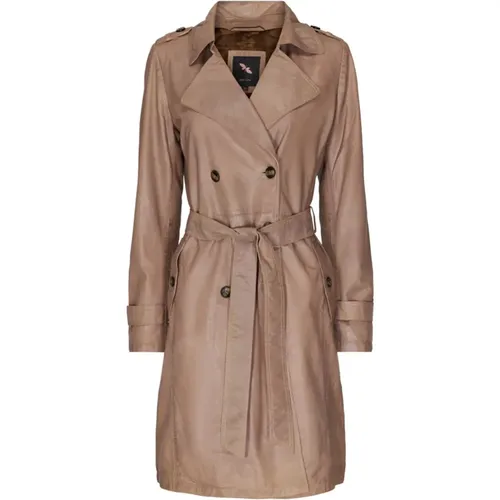 Satin Beige Leather Trenchcoat , female, Sizes: L, S - Btfcph - Modalova