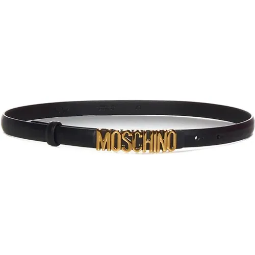 Schwarzer Ledergürtel mit Gold-Logo , Damen, Größe: M - Moschino - Modalova
