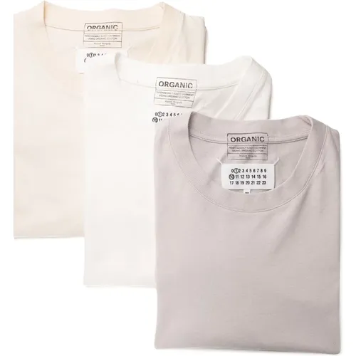 Taupe Beige Weiß Baumwoll T-Shirt Set , Herren, Größe: L - Maison Margiela - Modalova