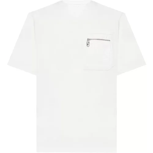 Weiße Skater-Fit T-Shirt mit FF-Tasche , Herren, Größe: L - Fendi - Modalova