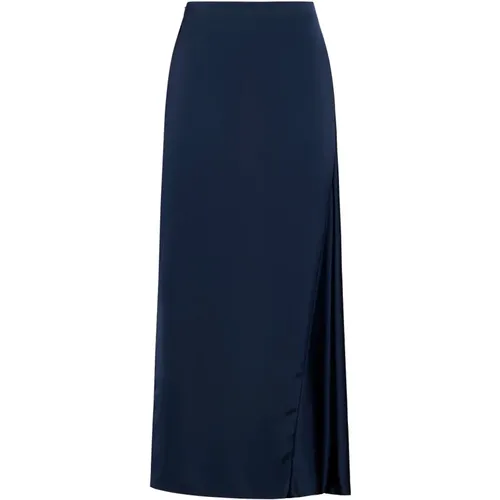 Navy Satin Midi Rock , Damen, Größe: XS - Max Mara Weekend - Modalova