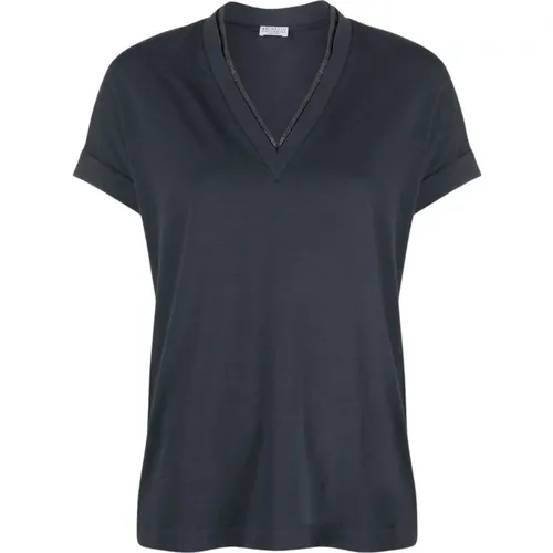 Darkgray T-Shirts & Polos Women's Clothing , female, Sizes: XS, L, M, S - BRUNELLO CUCINELLI - Modalova