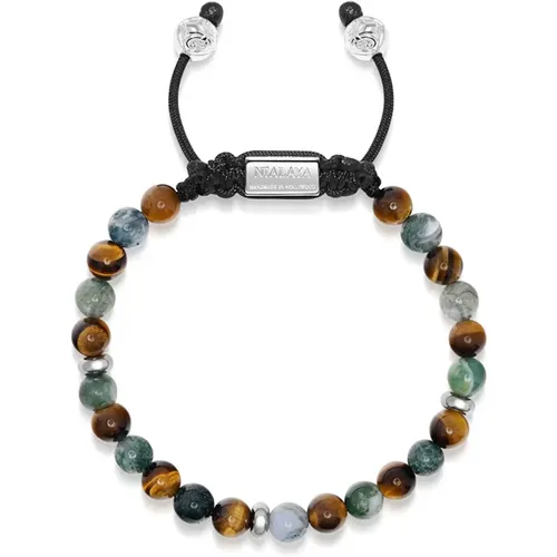 Men's Beaded Bracelet with Aquatic Agate, Brown Tiger Eye and Silver , male, Sizes: L, XL, M - Nialaya - Modalova