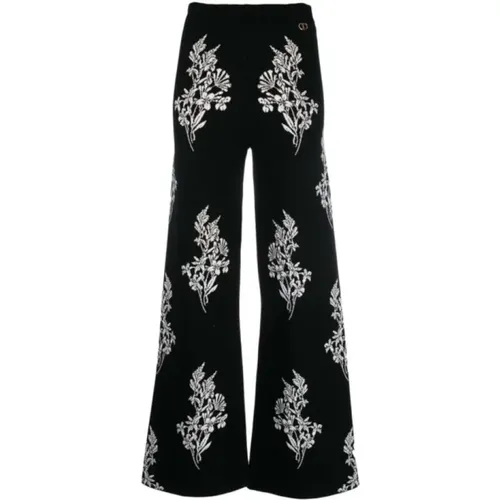 Floral Wide-Leg Knit Trousers , female, Sizes: L, M - Twinset - Modalova