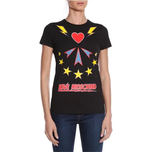 Bunte Print T-Shirt , Damen, Größe: M - Love Moschino - Modalova