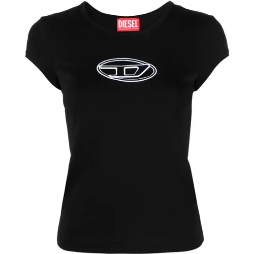 Schwarzes T-Angie T-Shirt mit Oval D Logo , Damen, Größe: M - Diesel - Modalova