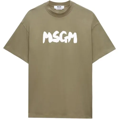 Logo Print Crew Neck T-shirt , male, Sizes: M, L, S - Msgm - Modalova