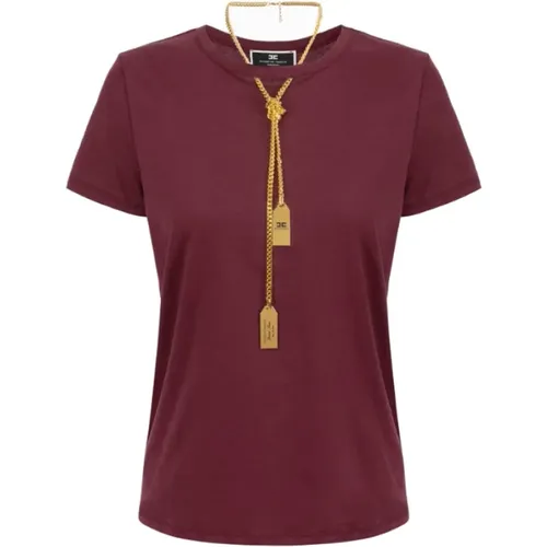 Cotton Jersey T-Shirt with Necklace , female, Sizes: S, L, M - Elisabetta Franchi - Modalova