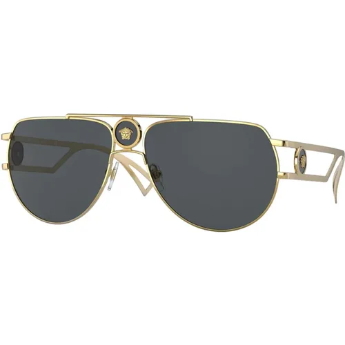 Enamel Medusa Sunglasses Gold/Dark Grey , male, Sizes: 60 MM - Versace - Modalova