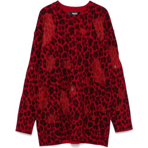 Leopard Print Knit Sweater , female, Sizes: 2XS, XS - Versace - Modalova