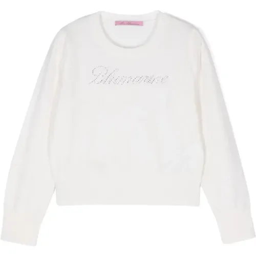 Weiße Wollstrass-Logo Pullover - Blumarine - Modalova