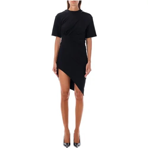 Schwarzes Gerafftes Baumwoll-Minikleid - Mugler - Modalova