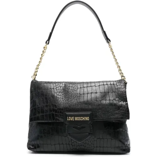 Crocodile Effect Shoulder Bag , female, Sizes: ONE SIZE - Love Moschino - Modalova