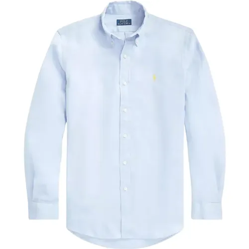 Blaues Leinenhemd Custom Fit , Herren, Größe: S - Ralph Lauren - Modalova