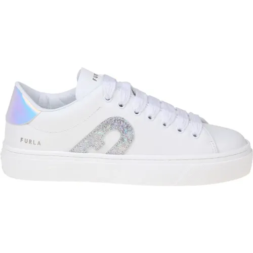 White Lace Up Sneakers with Glitter Logo , female, Sizes: 7 UK, 4 UK, 5 UK, 3 UK - Furla - Modalova