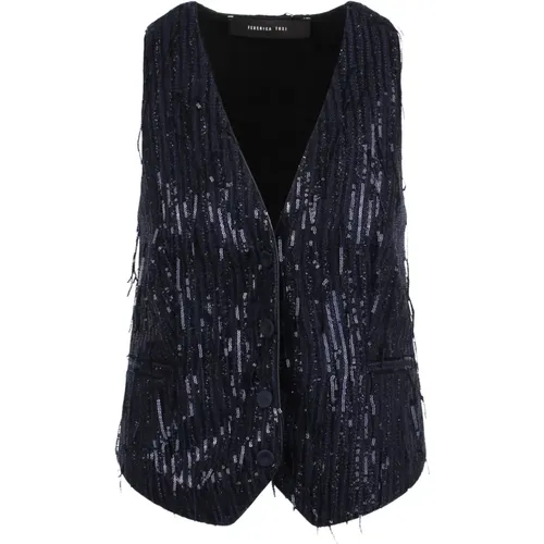 Sequined V-neck Vest , female, Sizes: S, M, XS - Federica Tosi - Modalova