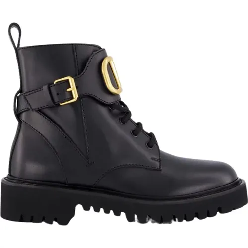 Leather Boots with Gold VLogo , female, Sizes: 7 UK, 2 UK - Valentino Garavani - Modalova