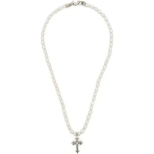 Baroque Pearl Cross Necklace , male, Sizes: ONE SIZE - Emanuele Bicocchi - Modalova