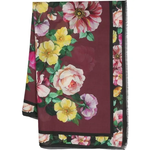 Floral Print Georgette Scarf , female, Sizes: ONE SIZE - Dolce & Gabbana - Modalova