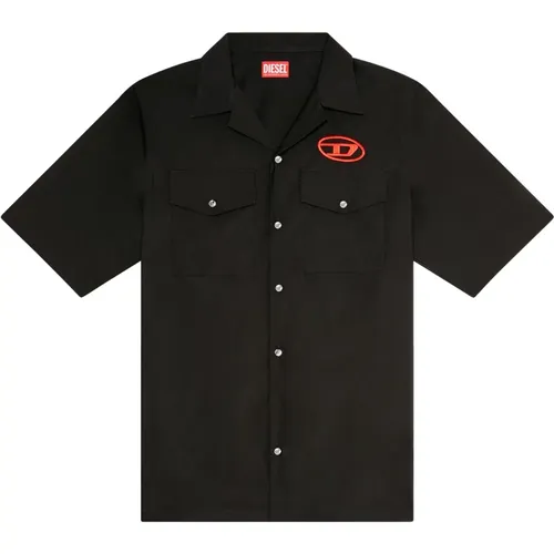 Bowling shirt with embroidered logo , male, Sizes: L, XL - Diesel - Modalova