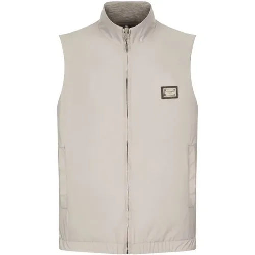 Plaque Zip Gilet in Taupe , male, Sizes: M, L - Dolce & Gabbana - Modalova