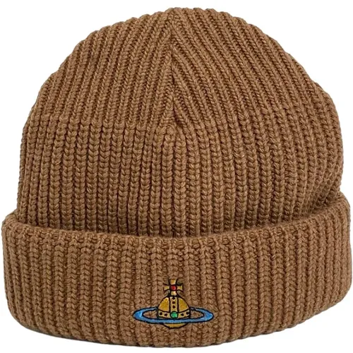 Ribbed Knit Orb Logo Wool Hat , unisex, Sizes: ONE SIZE - Vivienne Westwood - Modalova