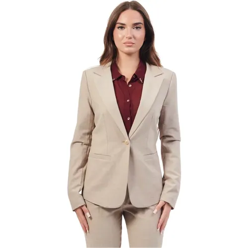 Beiger Ein-Knopf-Viskose-Blazer , Damen, Größe: 2XL - YES ZEE - Modalova