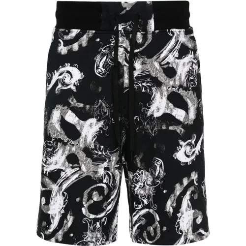 Casual Shorts,Schwarze Watercolor Baroque Shorts - Versace Jeans Couture - Modalova
