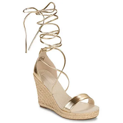 Goldene Keilabsatz Sandalen , Damen, Größe: 38 EU - Only - Modalova