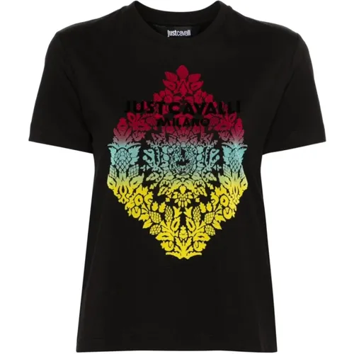 Schwarze Grafik T-Shirts und Polos , Damen, Größe: M - Just Cavalli - Modalova