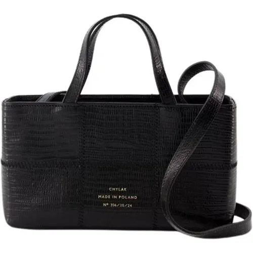 Schwarze Leder Mini Shopping Tasche , Damen, Größe: ONE Size - Chylak - Modalova