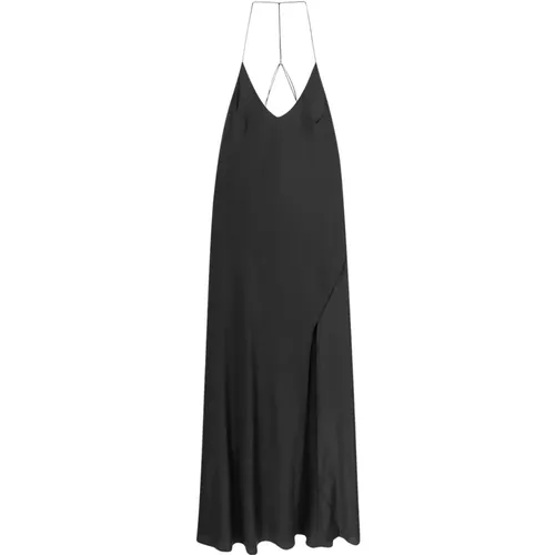 Satin V-Ausschnitt Kleid mit Frontschlitz , Damen, Größe: S - The Nina Studio - Modalova