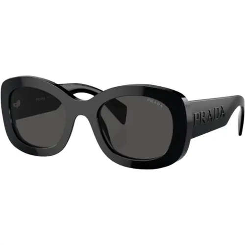 Damen Oval Sonnenbrille Schwarz Glänzend , Damen, Größe: 54 MM - Prada - Modalova