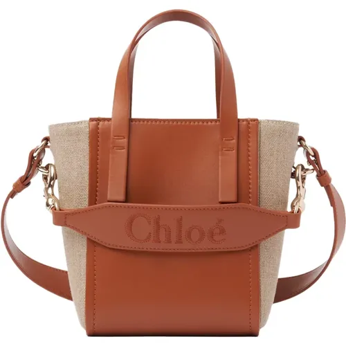 Sense Bag - Linen and Caramel Leather , female, Sizes: ONE SIZE - Chloé - Modalova