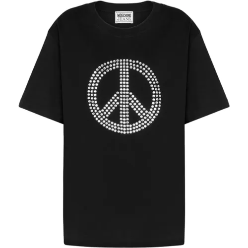 Kurzarm Peace Symbol T-shirt , Damen, Größe: M - Moschino - Modalova