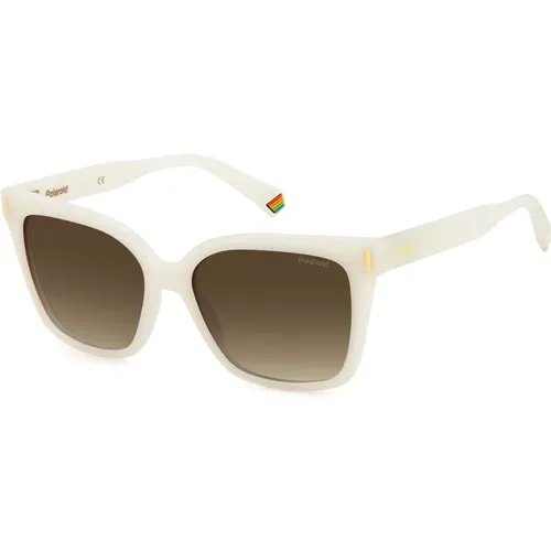 Weiß/Braun Getönte Sonnenbrille , Damen, Größe: 54 MM - Polaroid - Modalova