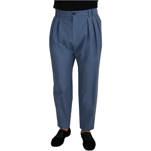 Blaue Leinen Chino Formale Hose , Herren, Größe: XL - Dolce & Gabbana - Modalova