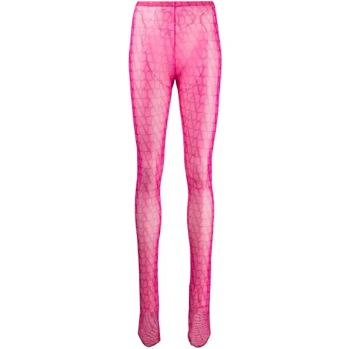 Fuchsia Tüll Strumpfhose mit Logo-Print - Valentino Garavani - Modalova