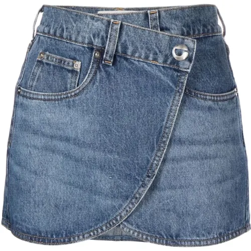 Asymmetrischer Knopf Denim Minirock , Damen, Größe: S - Coperni - Modalova